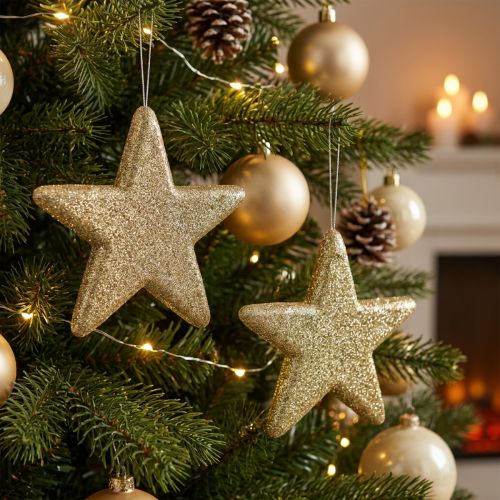 Adorno navideño estrella colgante brillo dorado 18.5cm 4pcs | Floristik24.es