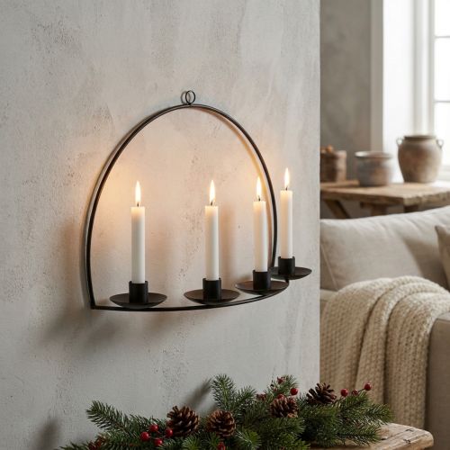 Portavelas de pared Portavelas de metal negro 35×24cm | Floristik24.es