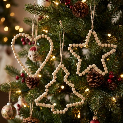 Adornos navideños: cuentas de madera, corazón, estrella, árbol, 13 cm de alto, 6 piezas | Floristik24.es