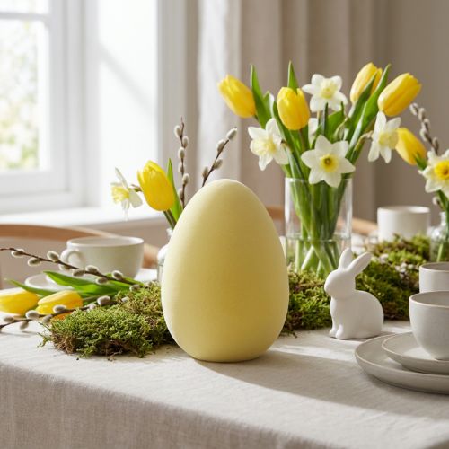 Huevo de pascua decoración huevo plástico amarillo claro flocado 20cm | Floristik24.es