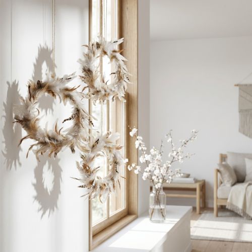 Corona de plumas deco plumas naturaleza ventana decoración Ø20cm 3pcs | Floristik24.es