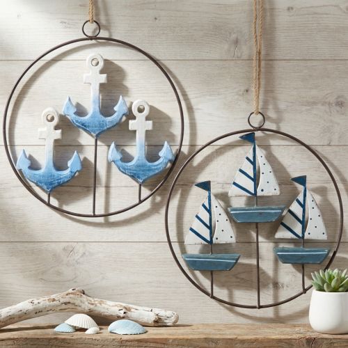 Anilla metálica decorativa para colgar veleros/anclas Ø18cm 2 piezas | Floristik24.es