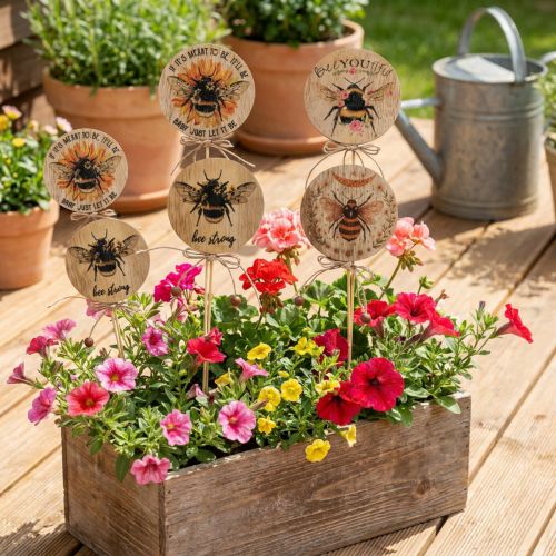 Tapón flor tapón decorativo abeja de madera con frase 7x27,5cm 12 piezas | Floristik24.es