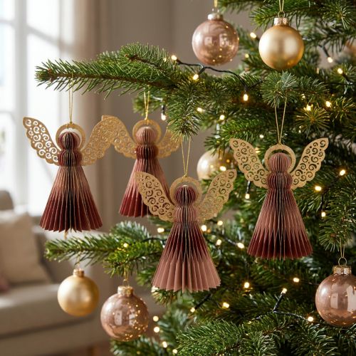 Ángel de papel ángel de Navidad decoración vino rojo rosa H12cm 4pcs | Floristik24.es