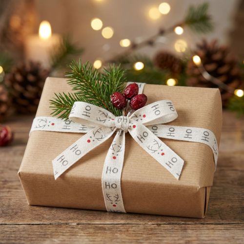 Cinta de regalo Navidad Cinta navideña Hohoho blanco 15mm 20m | Floristik24.es