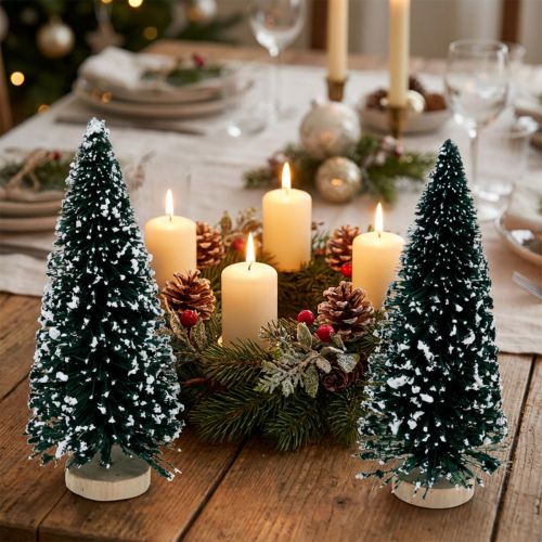 Abeto decorativo con nieve, decoración navideña, Adviento H13cm Ø5,5cm 2 piezas | Floristik24.es