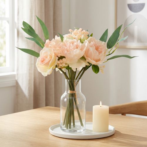 Ramo de flores artificiales peonías rosas eucalipto flores de seda decorativas 32cm | Floristik24.es
