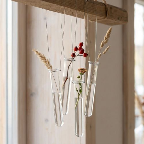 Tubo de ensayo de vidrio decorativo para colgar mini jarrón Ø2,4cm H22,5cm | Floristik24.es