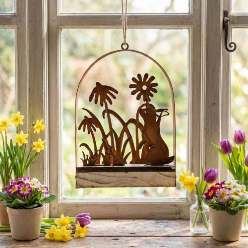 Decoración de Pascua decoración de conejitos óxido decoración colgante metal 20×5×29.5cm | Floristik24.es