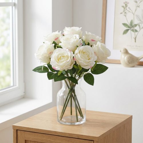 Rosas artificiales en ramo blanco 30cm 8 piezas | Floristik24.es