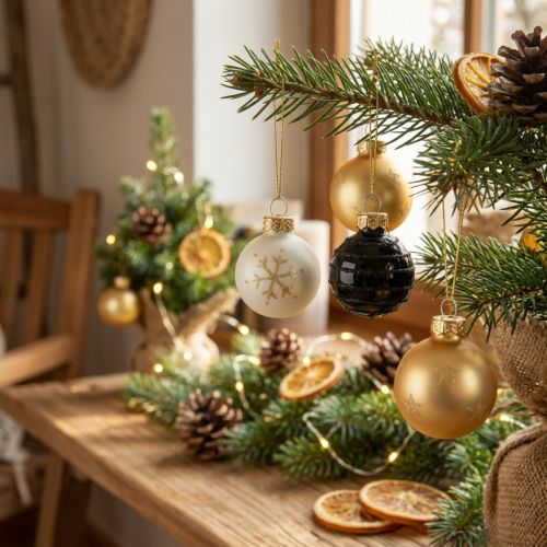 Mini bolas navideñas cristal blanco negro oro Ø3cm 9 piezas | Floristik24.es