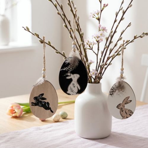 Huevos de Pascua de madera para colgar, blancos y negros, 10 cm, 6 unidades | Floristik24.es