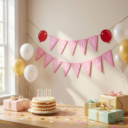 Guirnalda de banderines de fieltro para decoración de cumpleaños, color rosa, 300 cm. | Floristik24.es