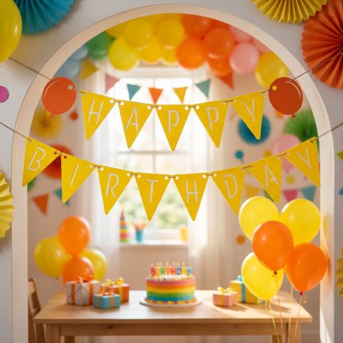 Guirnalda de banderines de fieltro para decoración de cumpleaños, amarilla y naranja, 300 cm. | Floristik24.es