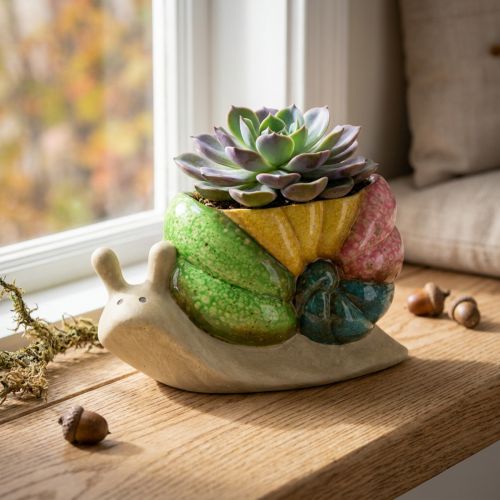 Maceta decorativa con forma de caracol, maceta de cerámica, colorida, 19×8,5×11 cm | Floristik24.es