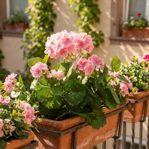 Flor artificial de geranio Arbusto de geranio rosa artificial 7 flores Al.38cm | Floristik24.es