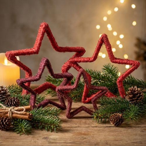 Estrella de pie decoración navideña yute rojo 13/18cm 4ud | Floristik24.es