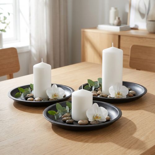 Plato decorativo redondo de metal en color negro Ø23cm H2,5cm 3uds | Floristik24.es