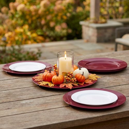 Versátiles platos de plástico rojo oscuro – 28 cm, perfectos para decoración y uso exterior – 4 piezas | Floristik24.es