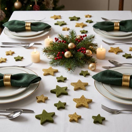 Estrellas decorativas dispersas verdes y doradas con purpurina decoración de mesa Navidad 4/5cm 40 piezas | Floristik24.es