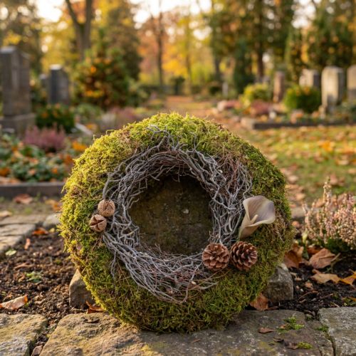 Corona de musgo, corona decorativa, musgo verde con musgo oreja de ratón, natural, Ø30cm | Floristik24.es