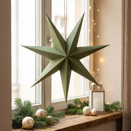 Decoración de estrella navideña de papel yute verde de 60 cm para ventana | Floristik24.es