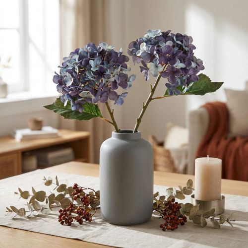Hortensia artificial decorativa, flor artificial azul y púrpura, 34 cm, 2 unidades | Floristik24.es