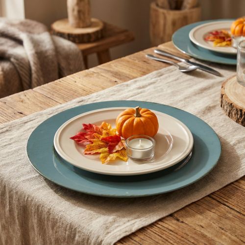 Plato decorativo Plástico Azul petróleo Borde marrón Ø33cm | Floristik24.es