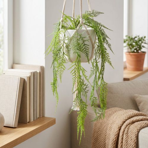 Artículo Espárragos artificiales como planta colgante para decoración del hogar de bajo mantenimiento, 75 cm.