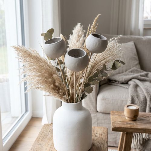 Campanas decorativas de flores secas con tallo gris 37cm 3 piezas | Floristik24.es