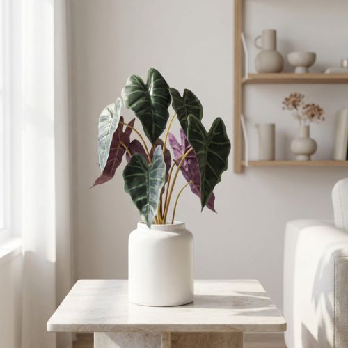 Alocasia planta artificial hoja de flecha verde violeta Al. 48 cm | Floristik24.es