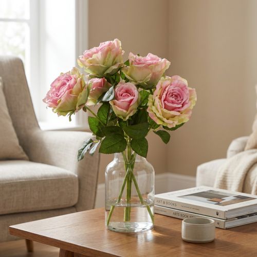 Rosal artificial verde, rosa 55cm | Floristik24.es