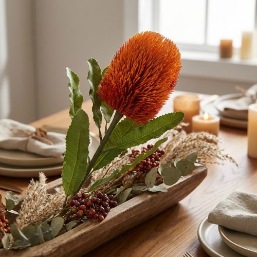 Flores artificiales Banksia naranja otoño decoración funeraria flores 64cm | Floristik24.es