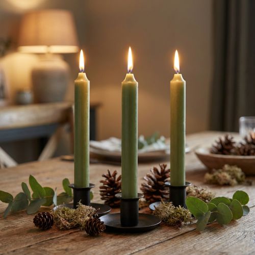 Vela cónica verde velas premium de color liso 120mm/Ø21mm 6ud | Floristik24.es