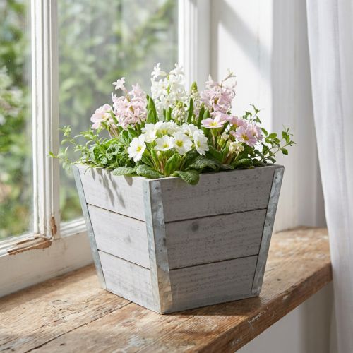 Jardinera de madera macetero shabby chic gris 19x19x15,5cm | Floristik24.es
