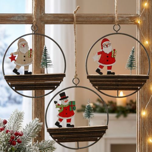 Colgante navideño Papá Noel muñeco de nieve Ø12cm 3pcs | Floristik24.es