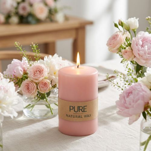 Vela de pilar PURE 90/60 vela decorativa rosa decoración de velas de cera natural sostenible | Floristik24.es
