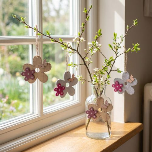 Decoración de pared madera flor mariposa blanco rosa 10×9cm 8 piezas | Floristik24.es