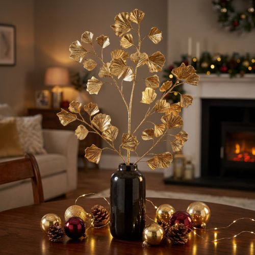 Rama de gingko planta artificial decorativa bronce brillo 84cm | Floristik24.es
