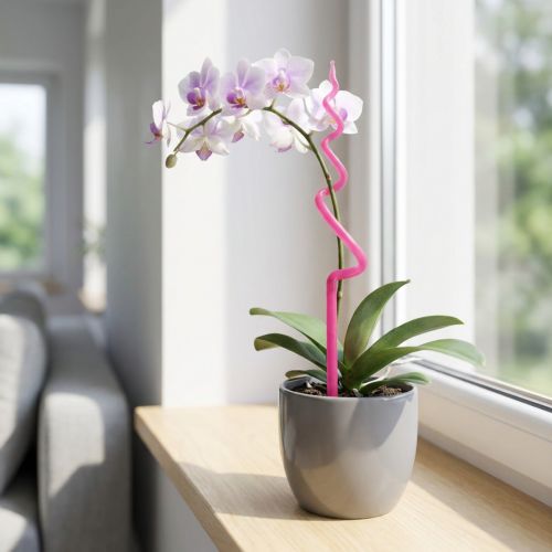 Tutor de orquídea de plástico rosa, soporte para planta de orquídea, altura 64 cm | Floristik24.es