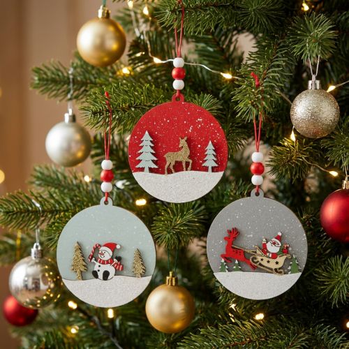 Colgante navideño redondo decoración madera para colgar Ø8,5cm 6uds | Floristik24.es