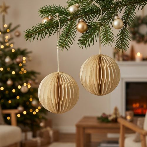 Artículo Bolas de panal bolas de panal Navidad crema oro Ø8cm 4ud