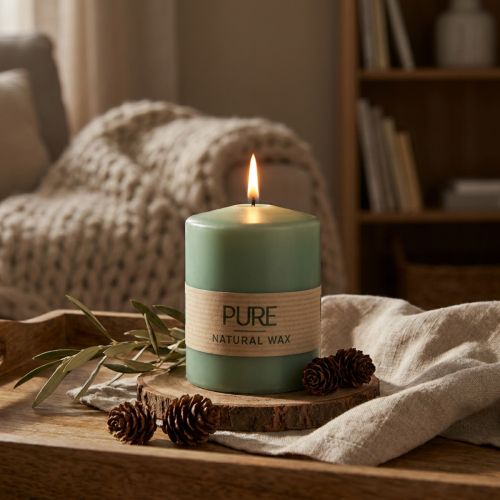 Vela de pilar PURE velas Wenzel verde esmeralda 90/70mm | Floristik24.es