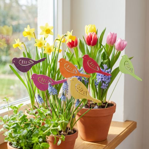 Decoración primaveral tapones florales decoración de pájaros de madera 28cm 18 piezas | Floristik24.es