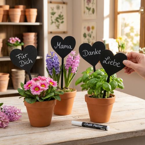 Estacas de madera con forma de corazón para flores, estacas decorativas con forma de corazón, 9 cm, juego de 6 | Floristik24.es