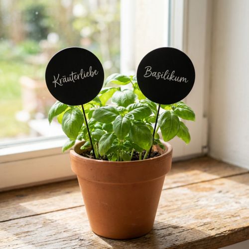 Pizarra decorativa de madera redonda, negra, Ø6cm, L15cm, 12 piezas - Decoración creativa para arreglos florales y regalos | Floristik24.es