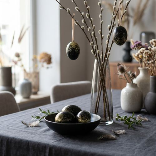 Huevos de Pascua decorativos huevo de ganso auténtico negro con purpurina dorada Al 7,5–8,5 cm 10 unidades | Floristik24.es