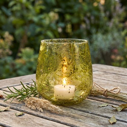 Decoración de cristal con luz de viento vintage amarillo verde Ø12cm H12,5cm | Floristik24.es
