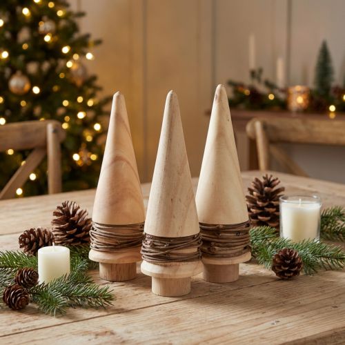 Mini árbol de Navidad decoración de madera decoración de mesa natural Al.13,5 cm 3 piezas | Floristik24.es