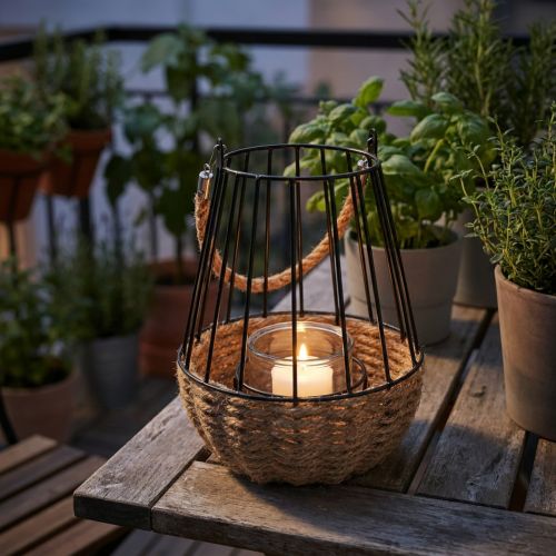 Farol con asa y cristal negro natural Ø18cm H22cm | Floristik24.es